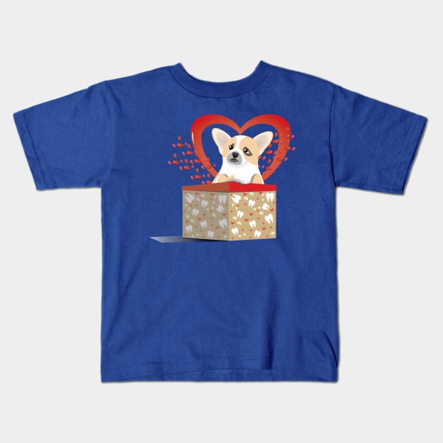 Puppy Corgi Valentine Kids T-Shirt by Kanom-Tom